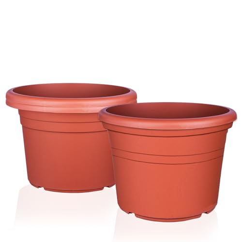 BigDean 3X Blumentopf Ø 25 cm Farbe Terrakotta Kunststoff Pflanztopf Containertopf Übertopf Pflanzkübel rund 25 x 18 cm von BigDean