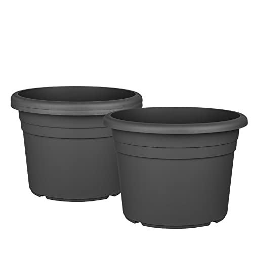 BigDean 3X Blumentopf Ø 35 cm Farbe Anthrazit Kunststoff Pflanztopf Containertopf Übertopf Pflanzkübel rund 35 x 25 cm von BigDean