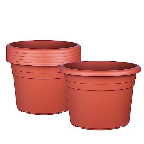 BigDean 6X Blumentopf Ø 15 cm Farbe Terrakotta Kunststoff Pflanztopf Containertopf Übertopf Pflanzkübel rund 15 x 11 cm von BigDean