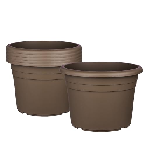 BigDean 6X Blumentopf Ø 45 cm Farbe Taupe Kunststoff Pflanztopf Containertopf Übertopf Pflanzkübel rund 45 x 32 cm von BigDean