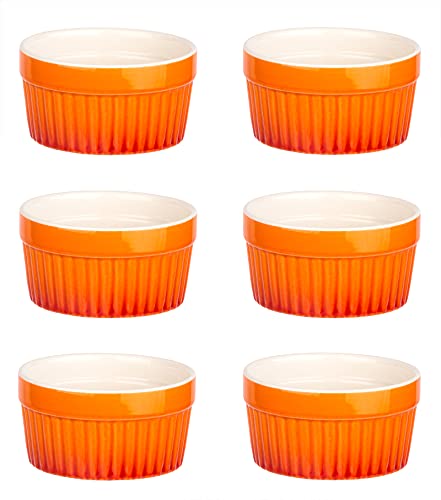 BigDean 6x Ragout Fin-Schalen 9 cm 200 ml - Orange - Feuerfest - Aus Keramik - Für Creme Brulee, Würzfleisch, Dessert, Schokoküchlein - Förmchen, Schälchen von BigDean