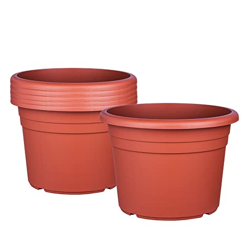 BigDean 6X Blumentopf Ø 18 cm Farbe Terrakotta Kunststoff Pflanztopf Containertopf Übertopf Pflanzkübel rund 18 x 13 cm von BigDean