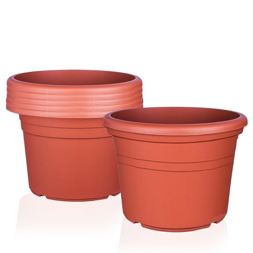 BigDean 6X Blumentopf Ø 20 cm Farbe Terrakotta Kunststoff Pflanztopf Containertopf Übertopf Pflanzkübel rund 20 x 14,5 cm von BigDean