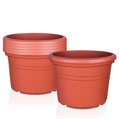 BigDean 6X Blumentopf Ø 40 cm Farbe Terrakotta Kunststoff Pflanztopf Containertopf Übertopf Pflanzkübel rund 40 x 28 cm von BigDean