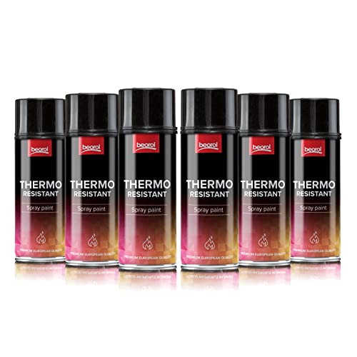BigDean 6 Dosen Thermolack 400 ml Ofenlack schwarz matt hitzebständiger Lack bis + 800°C Auspufflack schwarz matt Grill lack feuerfeste Farbe für Grill von BigDean