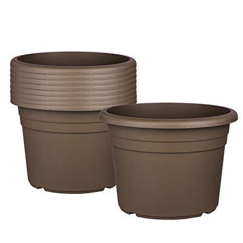 BigDean 9X Blumentopf Ø 15 cm Farbe Taupe Kunststoff Pflanztopf Containertopf Übertopf Pflanzkübel rund 15 x 11 cm von BigDean