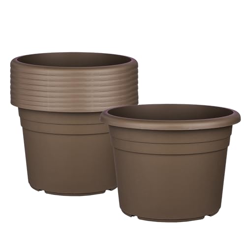 BigDean 9X Blumentopf Ø 18 cm Farbe Taupe Kunststoff Pflanztopf Containertopf Übertopf Pflanzkübel rund 18 x 13 cm von BigDean