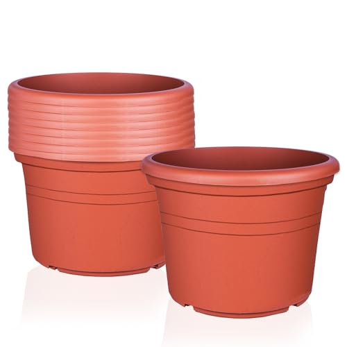 BigDean 9X Blumentopf Ø 25 cm Farbe Terrakotta Kunststoff Pflanztopf Containertopf Übertopf Pflanzkübel rund 25 x 18 cm von BigDean