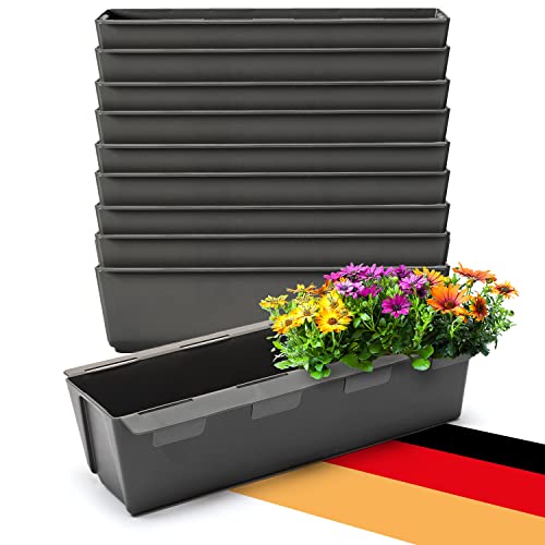 BigDean 10er Set Paletten Blumenkästen - Einsatz - mit Hängesystem zum Einhängen - 37cm anthrazit - Pflanzkasten für Europalette Balkonkasten Blumentopf - aus recyceltem PP-Kunststoff von BigDean