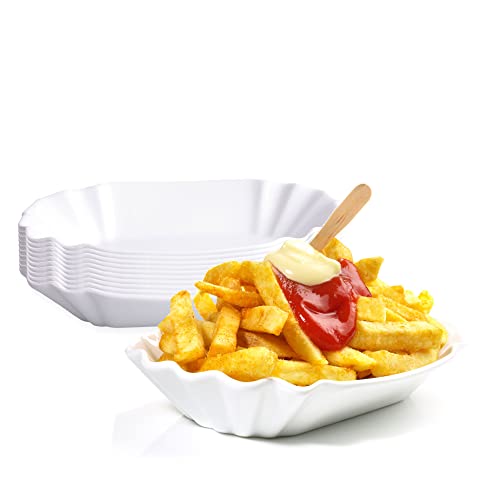 BigDean 10er Set Pommesschale aus Porzellan 19,5 cm - Weiß - Currywurstschale Pommes Frites Currywurst Snack Schale von BigDean