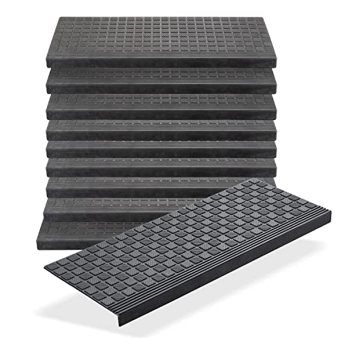 BigDean 10er Set Stufenmatten aus Gummi - 65x25cm - Treppenstufen Matten für Außen Outdoor - Antirutschmatten Treppe Anti-Rutsch Gummimatten - Made in EU von BigDean