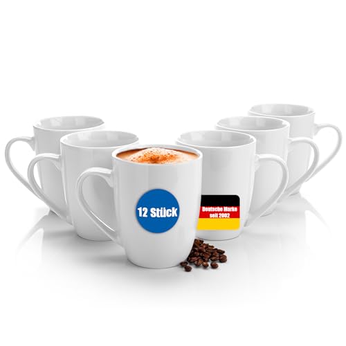 BigDean 12 Stück Kaffeebecher 300ml Kaffeetassen aus hochwertigem echtem Porzellan - spülmaschinengeeignet - Tassen zum Bemalen von BigDean