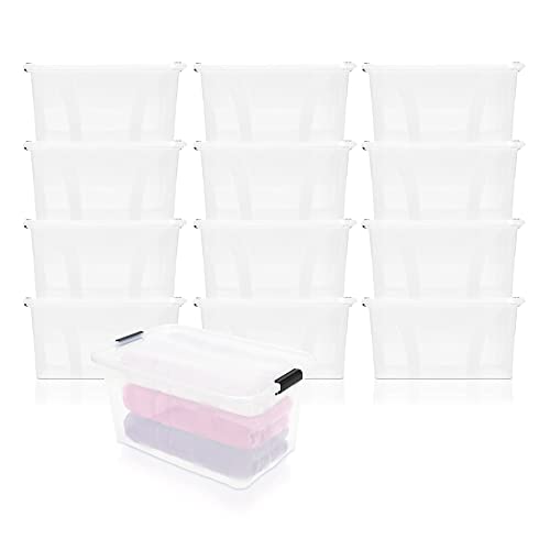 BigDean 12er Set Aufbewahrungsbox mit Deckel transparent - 14L + Clipverschluss - Stapelbox Ordnungsbox Clipbox Lagerbox Box mit Deckel Storage Boxes - Klarsichtbox mit Deckel - stapelbar von BigDean