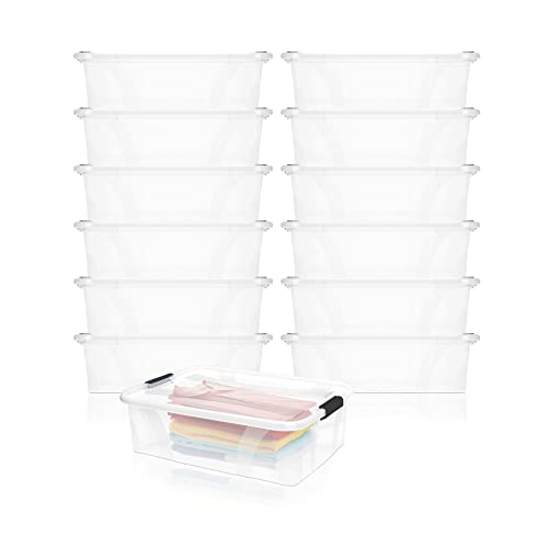 BigDean 12er Set Aufbewahrungsbox mit Deckel transparent - 21L + Clipverschluss - Stapelbox Ordnungsbox Clipbox Lagerbox Box mit Deckel Storage Boxes - Klarsichtbox mit Deckel - stapelbar von BigDean