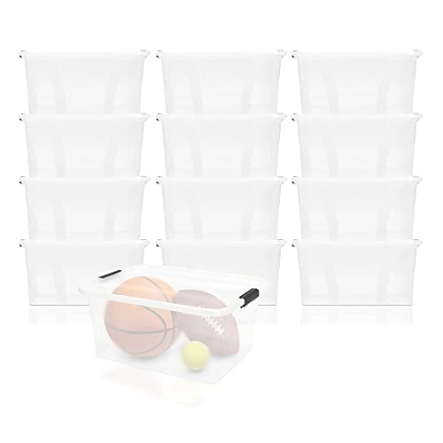 BigDean 12er Set Aufbewahrungsbox mit Deckel transparent - 32L + Clipverschluss - Stapelbox Ordnungsbox Clipbox Lagerbox Box mit Deckel Storage Boxes - Klarsichtbox mit Deckel – stapelbar von BigDean