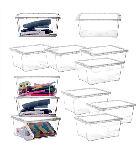 BigDean 12er Set Aufbewahrungsboxen mit Deckel 1,7L klein - belüftete & stapelbare Klarsichtboxen transparent - aus PP-Kunststoff - Organizer Box Aufbewahrung Ordnungsbox 19x14,5x9cm von BigDean