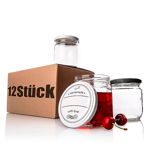 BigDean 12er Set Einmachgläser mit Deckel in schwarz und weiß in Homemade with love Stil - 425ml Sturzgläser Marmeladenglas BigDean 12er Set Einmachgläser mit Deckel in schwarz und weiß in Homemade with love Stil - 425ml Sturzgläser Marmeladenglas von BigDean