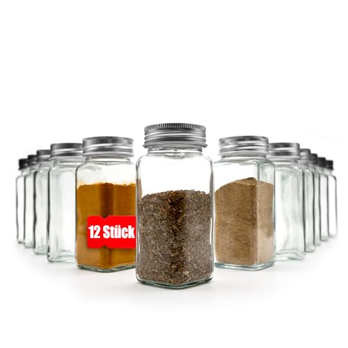 BigDean 12er Set Gewürzgläser eckig - luftdichte Gewürzdosen lebensmittelecht mit zwei Streueinsätzen - ideal für Gewürzaufbewahrung BigDean 12er Set Gewürzgläser eckig - luftdichte Gewürzdosen lebensmittelecht mit zwei Streueinsätzen - ideal für Gewürzaufbewahrung von BigDean