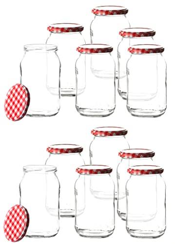 BigDean 12er Set Marmeladengläser 948ml mit einem rot,weiß karierten Deckel - Einmachgläser Einweckgläser Sturzgläser groß - Einkochgläser mit Schraub-Deckel TO 82 Luftdicht BigDean 12er Set Marmeladengläser 948ml mit einem rot,weiß karierten Deckel - Einmachgläser Einweckgläser Sturzgläser groß - Einkochgläser mit Schraub-Deckel TO 82 Luftdicht von BigDean