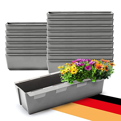 BigDean 16er Set Paletten Blumenkästen - Einsatz - mit Hängesystem zum Einhängen - 37cm Beton-grau - Pflanzkasten für Europalette Balkonkasten Blumentopf - aus recyceltem PP-Kunststoff von BigDean