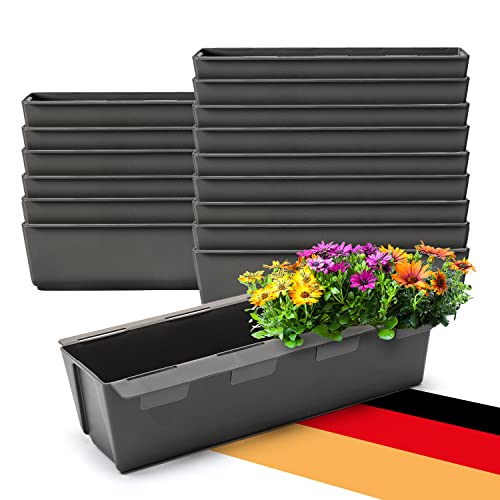 BigDean 16er Set Paletten Blumenkästen - Einsatz - mit Hängesystem zum Einhängen - 37cm anthrazit - Pflanzkasten für Europalette Balkonkasten Blumentopf - aus recyceltem PP-Kunststoff von BigDean