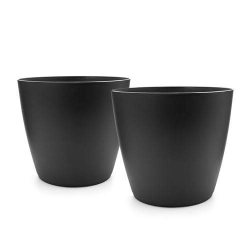 BigDean 2 Stück Blumentopf, Übertopf aus Kunststoff Blumentopf in modernem Look (Graphit, ø 24 cm) Übertopf für innen oder außen von BigDean