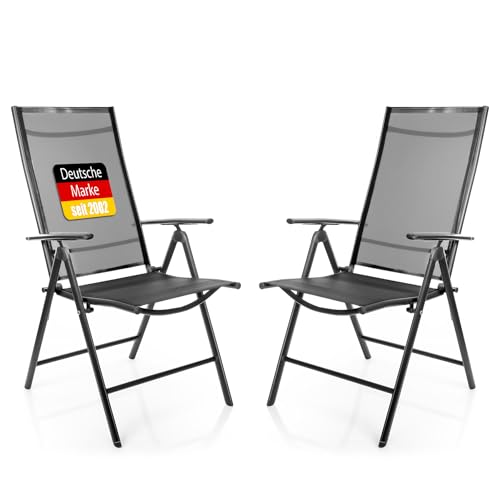 BigDean 2 Stück Gartenstühle dunkelgrau 120 kg belastbar - Balkonstühle Gartenstuhl - Klappstuhl mit 7-Fach Verstellbarer Rückenlehne - hochwertiger Campingstuhl für Balkon, Garten & Terrasse von BigDean