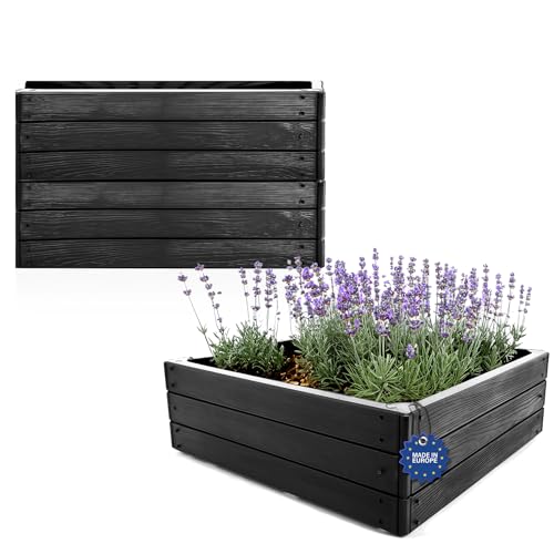 BigDean 2 Stück Hochbeet für Garten aus wetterfestem Kunststoff 76x76 cm in Anthrazit – Palettenrahmen faltbar, steckbar & stapelbar – ideal für Pflanzen, Gemüse & Kräuter – Made in Europe von BigDean