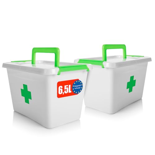BigDean 2 Stück Medizinbox 6,5 L aus BPA-freiem & lebensmittelechtem Kunststoff – Medikamentenbox für Salben, Tabletten und Verbände – Koffer Organizer Made in Europe BigDean 2 Stück Medizinbox 6,5 L aus BPA-freiem & lebensmittelechtem Kunststoff – Medikamentenbox für Salben, Tabletten und Verbände – Koffer Organizer Made in Europe von BigDean