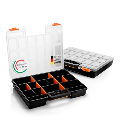 BigDean 2 Stück Sortimentskasten stapelbar 38x33x6cm praktische Sortierbox mit 16 Fächern – Werkzeugkoffer leer Organizer Box Sortierkasten - Sortierboxen für Kleinteile - Made in Italy BigDean 2 Stück Sortimentskasten stapelbar 38x33x6cm praktische Sortierbox mit 16 Fächern – Werkzeugkoffer leer Organizer Box Sortierkasten - Sortierboxen für Kleinteile - Made in Italy von BigDean