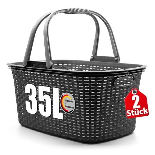 BigDean 2 Stück Wäschekorb mit Henkel 35L Rattan Design – Wäschewanne Made in Germany BigDean 2 Stück Wäschekorb mit Henkel 35L Rattan Design – Wäschewanne Made in Germany von BigDean