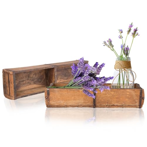 BigDean 2 Stück alte Holzkiste - 58x15x10 cm - Vintage Ziegelform aus recyceltem Holz - Jedes Stück ein Unikat - Doppelkiste Dekokiste Holzdeko Holzbox von BigDean