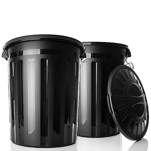 BigDean 2 Stück wetterfeste Universaltonne mit Deckel Schwarz und 2 Tragegriffen + Clip Verschluss auch als Mülltonne – Regentonne und Futtertonne geeignet für Indoor + Outdoor geeignet von BigDean