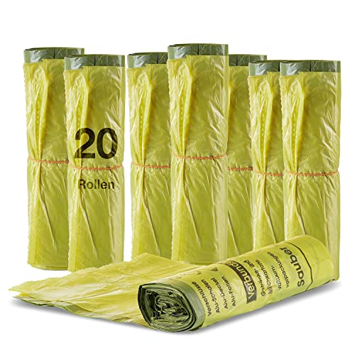 BigDean 20 Rollen Gelber Sack, Gelbe Säcke 90 Liter HDPE Gelb 13 Stück pro Rolle, insgesamt 260 Stück - ca. 60x87 cm plus 5 cm Umschlag 15my - Ideal für Mülltonnen, Mülleimer und Körbe von BigDean