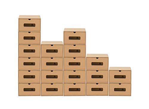 BigDean 20 Stück Aufbewahrungsbox mit Sichtfenster Stapelbar Schuhaufbewahrung Storage Box Schuhbox Schuhkarton Schuhschachtel Allzweckbox Schublade Pappe aus Kraftpapier von BigDean