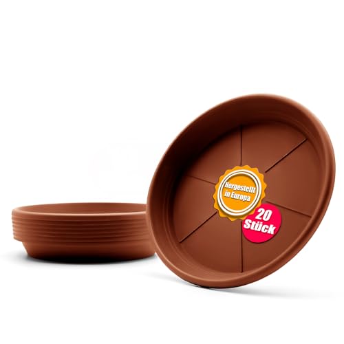 BigDean 20 Stück Blumentopf Untersetzer Ø 16,5 cm in Terracotta – Topfuntersetzer aus robustem Kunststoff & Made in Europe von BigDean