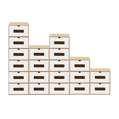 BigDean 20x Schuhaufbewahrung BRAUN/WEISS mit Sichtfenster Aufbewahrungsbox Stapelbar Storage Box Schuhbox Schuhkarton Schuhschachtel Allzweckbox Schublade Pappe aus Kraftpapier von BigDean
