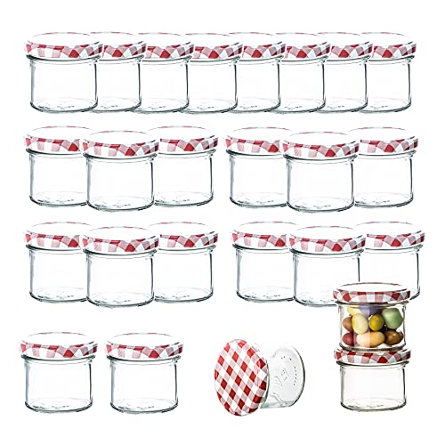 BigDean 24er Set Marmeladenglas 125 ml Sturzglas Einmachglas Einweckglas TO 66 rot karierter Deckel von BigDean
