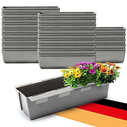 BigDean 24er Set Paletten Blumenkästen - Einsatz - mit Hängesystem zum Einhängen - 37cm Beton-grau - Pflanzkasten für Europalette Balkonkasten Blumentopf - aus recyceltem PP-Kunststoff von BigDean