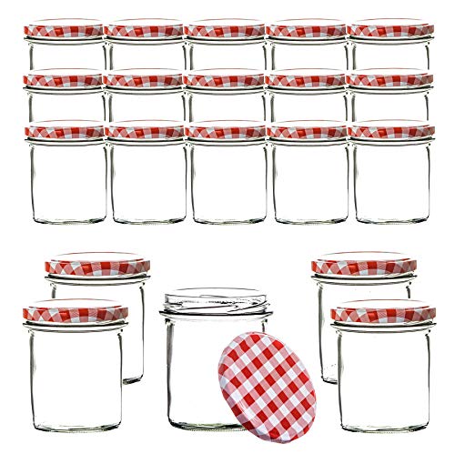 BigDean 24x Einmachgläser 350ml - Einkochgläser TO 82 - Made in Germany - Marmeladengläser mit Schraub-Deckel - Kariert Rot - Schraubgläser Twist-Off-Gläser von BigDean