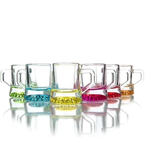 BigDean 24x Schnapsglas 2cl farbige Shotgläser aus dickem Glas verstärktem Boden - Shot Gläser für Schnäpse Stamperl Pinnchen Schnapskrug Schnapsgläser mit Henkel von BigDean