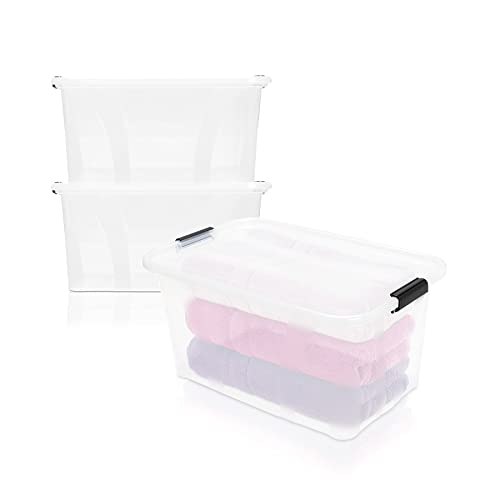 BigDean 2er Set Aufbewahrungsbox mit Deckel transparent - 14L + Clipverschluss - Stapelbox Ordnungsbox Clipbox Lagerbox Box mit Deckel Storage Boxes - Klarsichtbox mit Deckel – stapelbar von BigDean