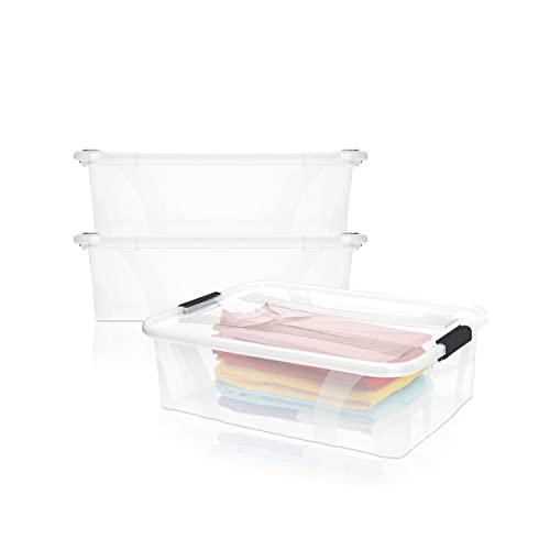 BigDean 2er Set Aufbewahrungsbox mit Deckel transparent - 21L + Clipverschluss - Stapelbox Ordnungsbox Clipbox Lagerbox Box mit Deckel Storage Boxes - Klarsichtbox mit Deckel - stapelbar von BigDean