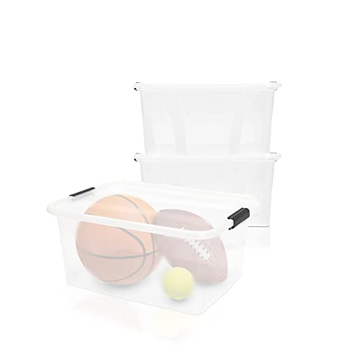 BigDean 2er Set Aufbewahrungsbox mit Deckel transparent - 32L + Clipverschluss - Stapelbox Ordnungsbox Clipbox Lagerbox Box mit Deckel Storage Boxes - Klarsichtbox mit Deckel – stapelbar von BigDean