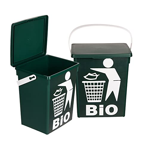 BigDean 2er Set Biomülleimer 5l - Biomüll Behälter mit Deckel - Grün - Bioeimer klein für Küche - Made in Italy - Komposteimer Mülleimer Bioabfall von BigDean