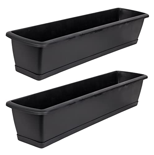 BigDean 2er Set Blumenkasten mit Untersetzer 60 cm lang anthrazit - aus PP-Kunststoff - Balkon Pflanzkasten schmal Balkonkasten von BigDean