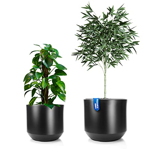 BigDean 2er Set Blumentopf ø 40 + 46 cm anthrazit mit herausnehmbaren Innentopf - wetterfester Blumenkübel aus bruchsicherem Kunststoff - Pflanzkübel groß Außen & Innen geeignet von BigDean