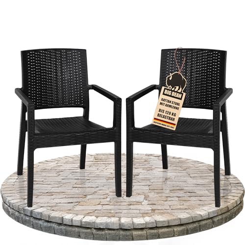 BigDean 2er Set Gartenstuhl mit Armlehne stapelbar Rattan-Optik Gartenstühle stapelbar Outdoor BigDean 2er Set Gartenstuhl mit Armlehne stapelbar Rattan-Optik Gartenstühle stapelbar Outdoor von BigDean