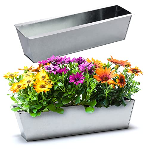 BigDean 2er Set Zink Paletten Blumenkästen - Einsatz 38cm groß Silber - aus Metall verzinkt - Zinkkasten Pflanzkasten Balkonkasten Blumentopf für Europaletten von BigDean