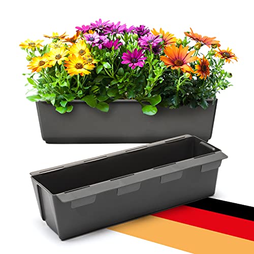 BigDean 2er Set Paletten Blumenkästen - Einsatz - mit Hängesystem zum Einhängen - 37cm anthrazit - Pflanzkasten für Europalette Balkonkasten Blumentopf - aus recyceltem PP-Kunststoff von BigDean